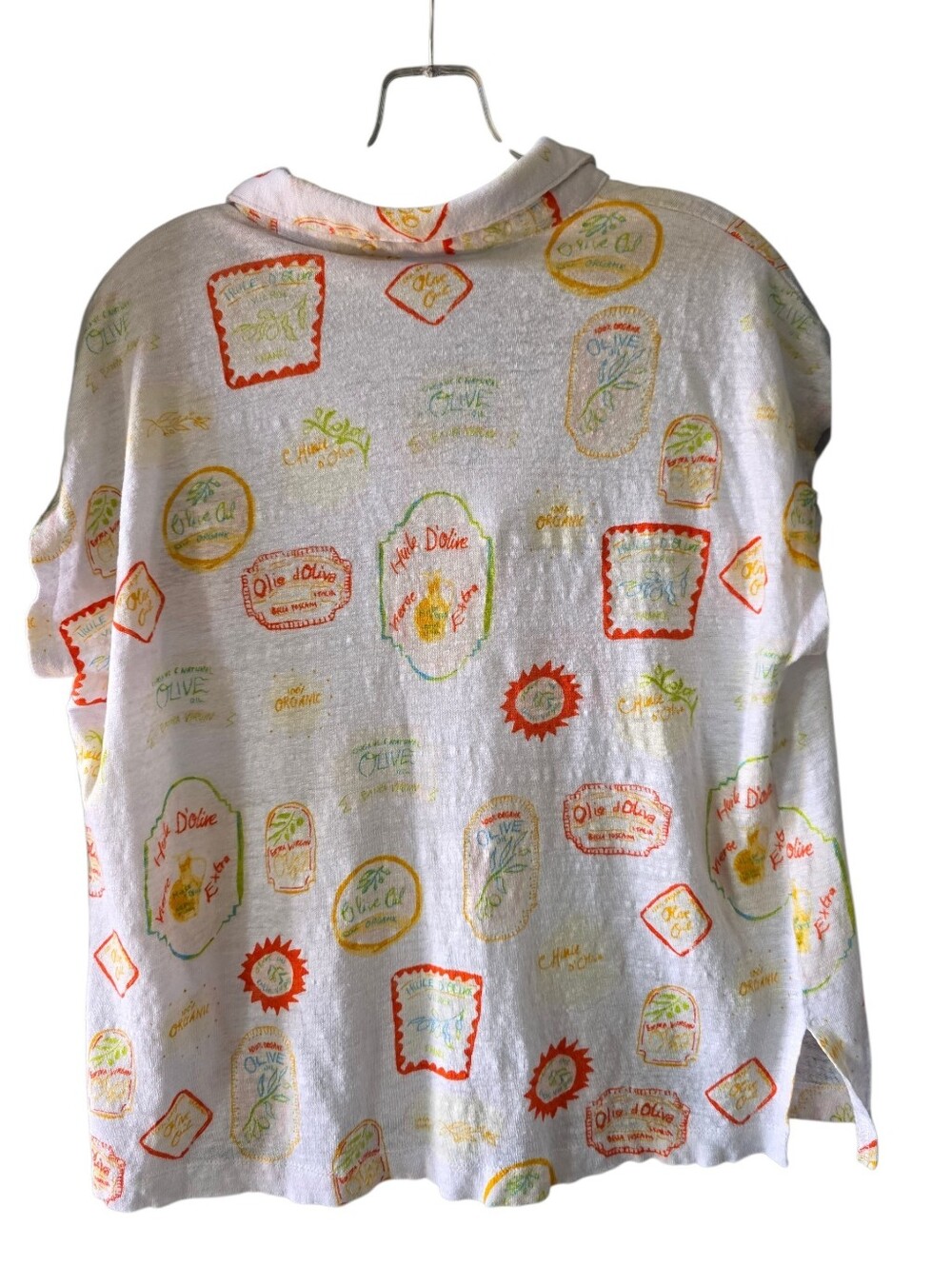 Cynthia Rowley White Linen Shirt with Orange and Green Citrus Accents Size XL - Picture 4 of 7